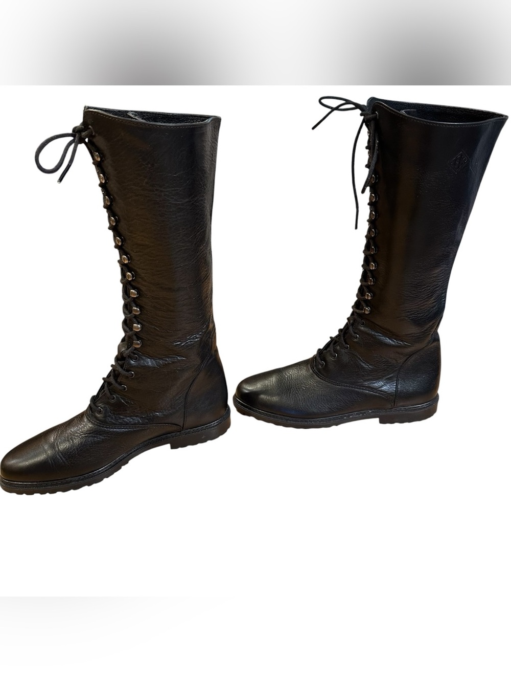 Eddie Bauer Vintage Tall Black Leather Laceup Boots 8.5M Combat Witchy Granny